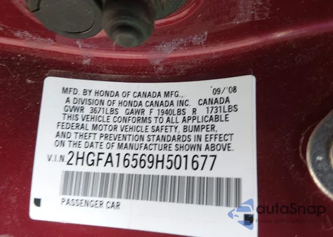 2009 Honda Civic Lx from USA, damaged, VIN 2HGFA16569H501677